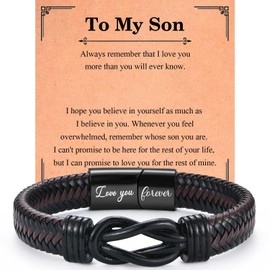 EPVID Son Gifts, Leather Bracelet for Son from Mum Dad, Perfect Christmas Valentiens Day Birthday Graduation Gifts for Him, Stocking Fillers for Men Teenage Boys