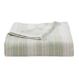 Tommy Bahama- Queen Blanket, Soft Cotton Bedding, Medium Weight Home Decor for All Seasons (Sandy Shore Stripe Green, Queen)
