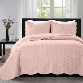 IR Imperial Rooms Twin Quilt Bedding Set Size (68” x 86”) + 1 Pillow Shams (20” x 26” + 2”) - 2 Pcs Summer Season Lightweight Reversible Microfiber Coverlet Embossed Quilt Bedspread (Peach/Baby Pink)