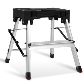 Mesjaedr Two Step Ladder, Folding Aluminum Step Stool with Wide Pedal & Built-in Tool Box, 330 lbs Capacity Sturdy&Portable 2 Step Ladder for Home Kitchen, Bedroom, Office, Library, Workplace