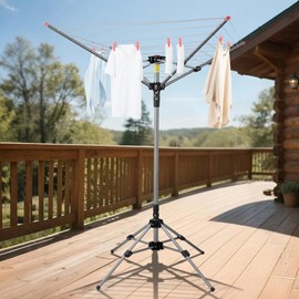 STORAGEIDEAS Outdoor Clothes Drying Rack, Portable Umbrella Clothesline, 4-Arm 8 Lines of 82 Ft Hanging Space, Height Adjustable Outdoor Rotary Drying Rack, Foldable Laundry Drying Rack for Backyard
