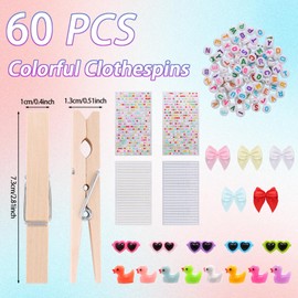 60PCS Cheer Pins Spirit Clips Wooden Clothespins for Backpacks Cheer Pin Decorations Includes 288PCS Mini Resin Duck Glasses Bows… Cheer Pin Decorations for Cheerleader Gifts Team Building (Log)
