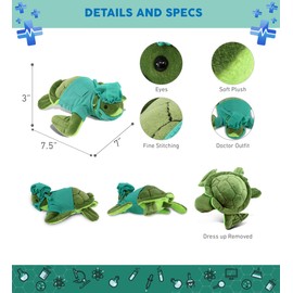 DolliBu Sea Turtle Doctor Plush Toy - Super Soft Turtle Doctor Stuffed Animal Dress Up with Cute Uniform and Cap Outfit - Fluffy Toy Plush Gift for Doctor - 7.5 Inches