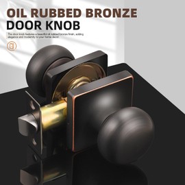 GOBEKOR Modern Passage Door Knob, 6 Pack Keyless Oil Rubbed Bronze Hardware for Interior Doors, Stainless Steel Round Passage Knobs with Adjustable Latch