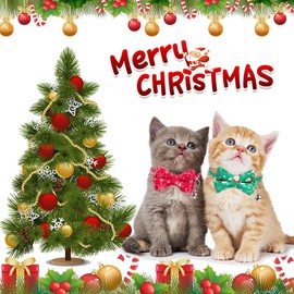 ADOGGYGO Christmas Cat Collar Breakaway with Bowtie Bell - 2 Pack Christmas Kitten Collar Santa Snowflake Kitten Collar with Removable Bowtie Cat Bow tie Collar for Kitten Cat (Christmas)