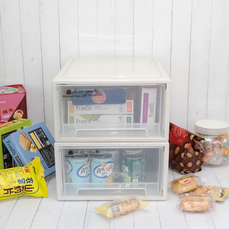 Obstnny Plastic Storage Drawer Unit, Stacking Storage Bin, 2 Packs,