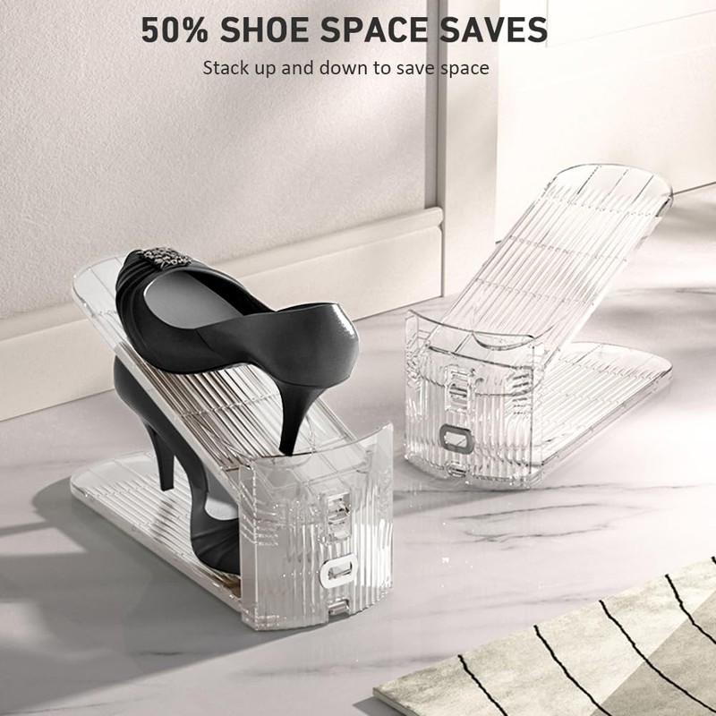 12 Pack Clear Shoe Slots Organizer - Adjustable Height 3.7''to