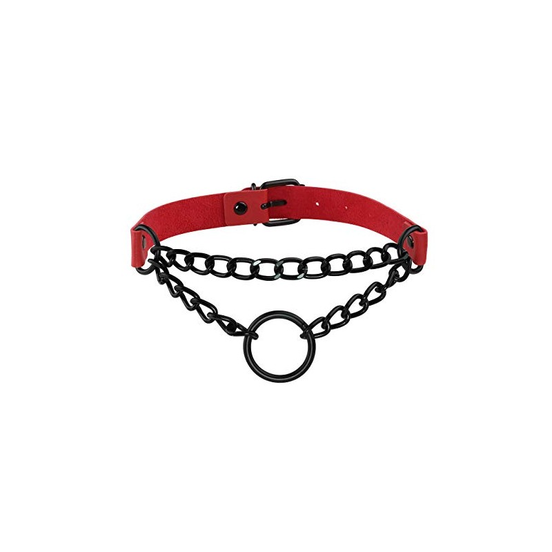 Manfnee PU Leather Choker, Punk, Goth, Emo Circle Necklace, Chain