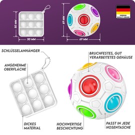 Steynfeld® - Original Rainbow Ball Puzzle Set (White) with Free Popit - Stress Relief Toy for Children and Adults | Skill Game to Promote Concentration & Fine Motor Skills