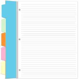 3 Hole Lined Paper for A4 Binder - 50 Sheets/100 Pages Loose Leaf Paper Line Refills, 5 Colorful Tab Dividers, 8.5" x 11"