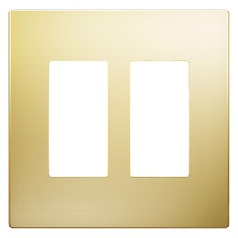 LIDER Double Screwless Metal-Surface Wall Plate, Decorator Switch Cover, Temperature and Impact Resistant, 201 Stainless Steel, Modern Decoration Upgrade, Mid-Size 2-Gang 4.88” x 4.92”, Polished Brass