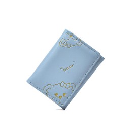 Cslbiuni Cute Bear PU Leather Short Pocket Wallet Card Case Holder Mini Purse for Women Teen Girls, Blue, one size, Casual