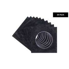 5x5 Mat For 7x7 Frame - Precut Black Suede Circle Shaped Photo Mat Board Opening - Acid Free Matte and Bevel Cut for Family Photos, Pack of 25 Matboards Show Kit With Acid Free Backings & Clear Bags