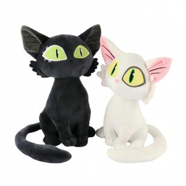 Cat Stuffed Animal - Stuffed Animals for Teens - Suzume no Tojimari Stuffed Cat Plush Black and White Kawaii Cat Decor 2pcs (Black and White cat Plush)