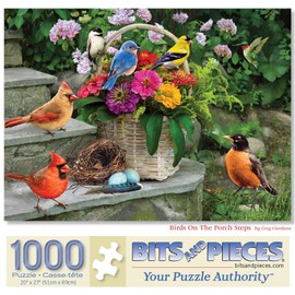 Bits and Pieces - 1000 Piece Jigsaw Puzzle for Adults - Birds On The Porch Steps - 1000 pc Flowers Jigsaw by Greg Giordano - 18" x 24"