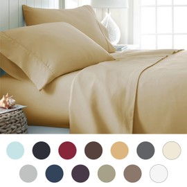 ienjoy Home Hotel Collection Luxury Soft Brushed Bed Sheet Set, Hypoallergenic, Deep Pocket, Queen, Gold