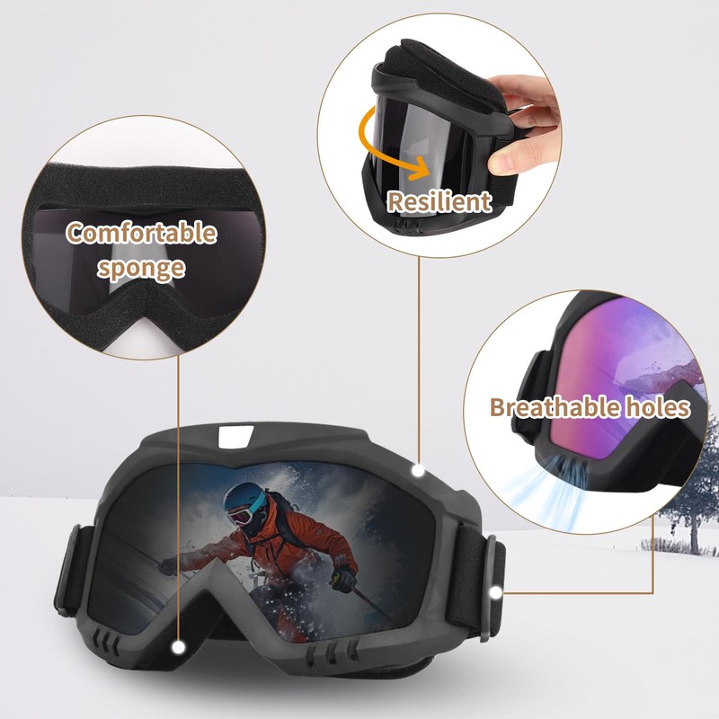 SooGree OTG Ski Goggles - Over Glasses Ski/Snowboard Goggles (Black