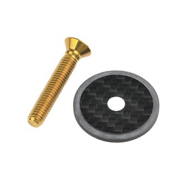 Yaruijia - Tapa superior de fibra de carbono con tornillo de titanio M6 x 35 mm para vástago de bicicleta de carretera MTB de 1-1/8 pulgadas (mate) (oro, tapa superior mate + perno M6 x 35 mm)