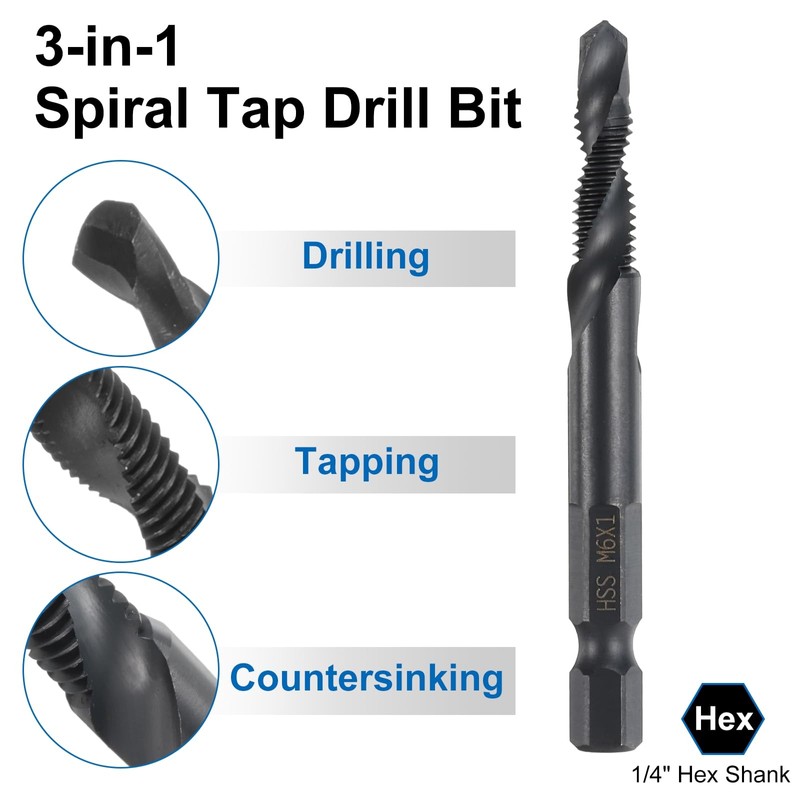 sourcing map 2pcs Combination Drill and Tap Bits Metric M6