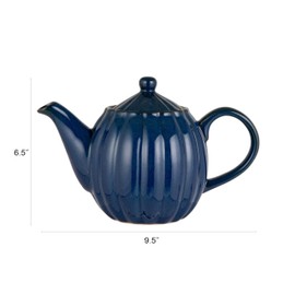 Creative Co-Op 34-Ounce Stoneware Ribbed Teapots with Reactive Glaze, Blue