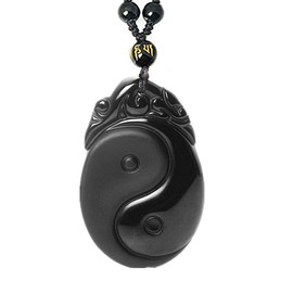 Yin Yang Necklace Natural Obsidian Tai Chi Talisman Amulet Protection Pendant with Adjustable Bead Chain Good Luck Chinese Ying Yang Necklaces Jewelry Gift for Men Women
