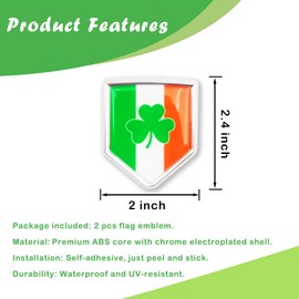 Newperlite Ireland Shamrock Flag Decal Sticker Car Emblem Irish Clover Flag Car Decoration St Patricks Day Chrome Shield for Truck Vehicles Cars, 2 Pack