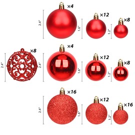 MeetXmas 100PCS Christmas Tree Balls Ornaments, Red Christmas Ball Ornaments for Christmas Tree, Shatterproof Hanging Christmas Tree Decorations