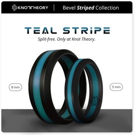 Knot Theory Teal Striped Silicone Ring for Men Women - 5mm Wedding Band Size 4