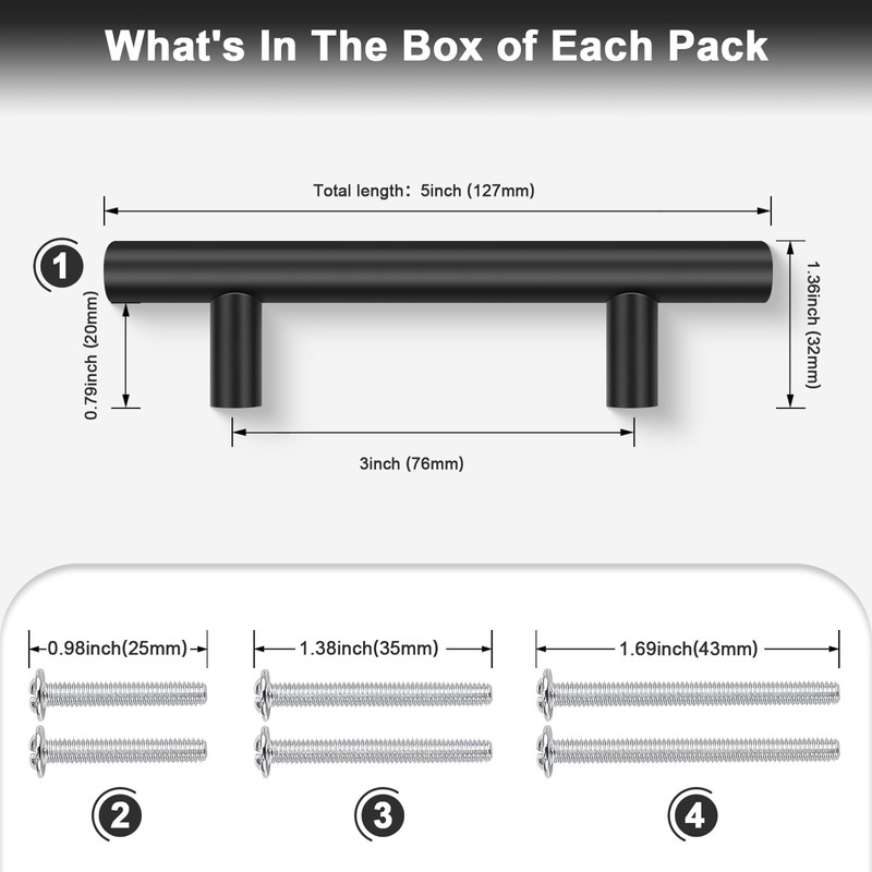 Probrico 30 Pack Cabinet Pulls Matte Black Kitchen Cabinet Handles