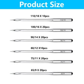 100 Pcs Sewing Machine Needles, Universal Heavy Duty 65/9 75/11 80/12 90/14 100/16 110/18 Machine Needles for Janome Brother Singer Home Sewing Machines Accessories