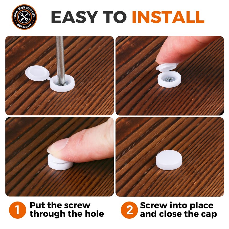 HNYYZL Plastic Hinged Screw Covers - 150 White Snap-On Caps,