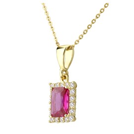 Old English Jewellers 9ct Yellow Gold Ruby Pendant Emerald Cut Necklace + 18 inch Chain