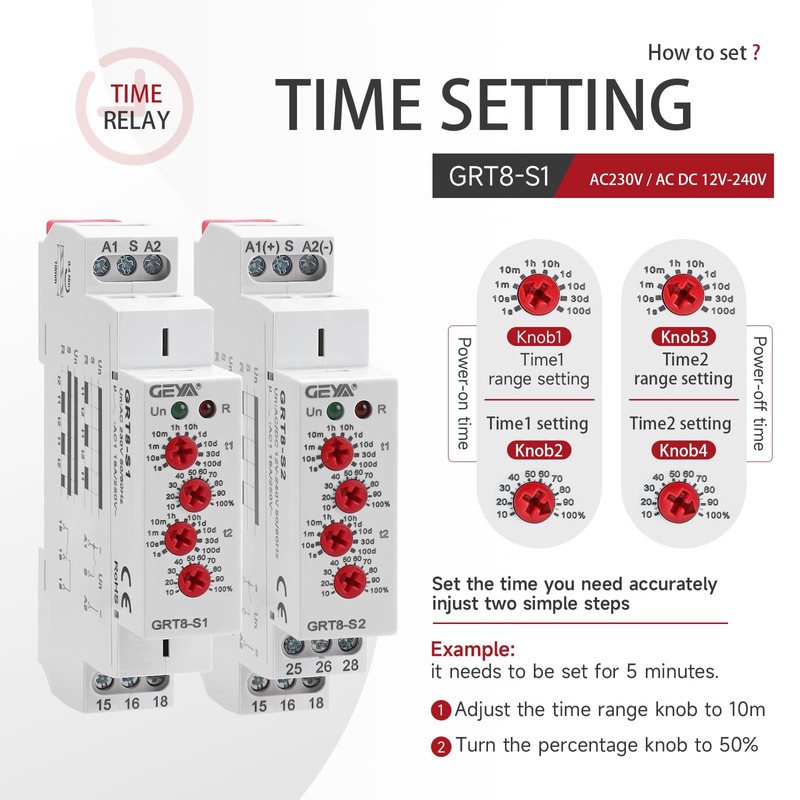 Asymmetric Cycle Timer Relay 2SPDT 16A Adjustable Relay GRT8-S2 12V
