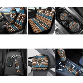 Horeset Aztec Antique Car Seat Cover Full 11 Pcs Set with Etnnic Africa Lanyards Key Chain+Auto Cup Pad+Car Seat Headrest Cover+Gear Shift Knob and Handbrake Cover Universal Fit