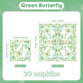 20Pcs Butterfly Serviette Napkins,Soft Recycled Paper Napkins,Green Butterfly Paper Napkins Tissue for Birthday Table Decorations,Birthday Party,Wedding Anniversary,Baby Showers