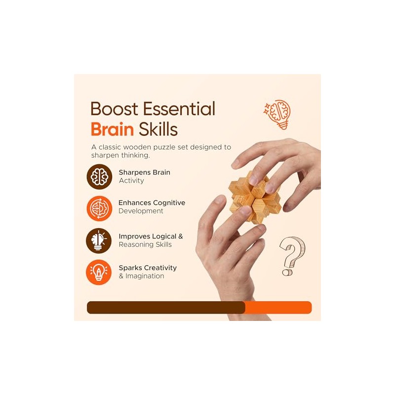 Wooden Brain Teaser Puzzles, 12pcs 3D Brain Teasers for Adults
