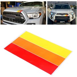MOCHENT 2 Pcs Classic Retro Tri-Color Stripe Decal Sticker for Toyota Tacoma 4Runner Tundra Rav4 Accessories, Grille Fender Hood Side Skirt Bumper Side Mirror Dashboard Decoration (Red/Orange/Yellow)