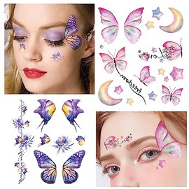 Konsait 12 Hojas Glitter Mariposa Tatuajes Temporales Para Mujeres Niñas Tatuajes De Cara De Mariposa Para Mujeres Pegatina De Ojos Maquillaje De Hadas Tatuajes Para Niños Temporales