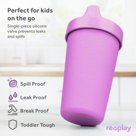 Re-Play Made in USA 10 Oz. Sippy Cups for Toddlers, Set of 3 - Reusable Spill Proof Cups for Kids, Dishwasher/Microwave Safe - Hard Spout Sippy Cups for Toddlers 3.13" x 6.25", Berry