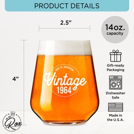 On The Rox Drinks 60th Birthday Gifts for Women and Men - 14oz Vintage 1964 Wine Glass - 60th Birthday Decorations for Her - 60th Anniversary for Her, Mom, Wife - 60 Years Gifts