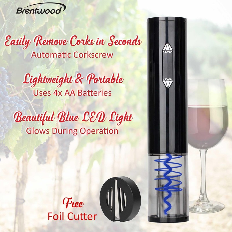 BRENTWOOD WA-2004BK Portable Wine Bottle Opener with Foil Cutter