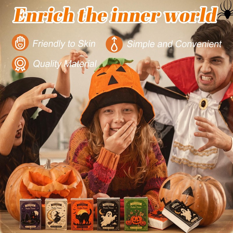 50 Pack Cute Halloween Pocket Tissues Travel Size 3 Ply