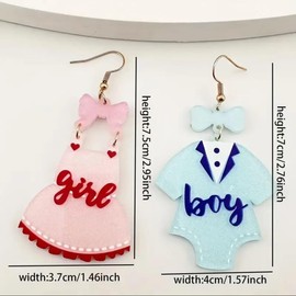 Gender Reveal Earrings Glitter Acrylic Blue Pink Dress Earrings for Gender Reveal Pregnancy Announcement Party- A