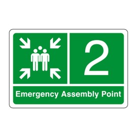 Emergency Assembly point "2" - safety sign - 1.2mm Rigid plastic for indoor/outdoor usage (300mm x 200mm) Viewing Distance within 7m.