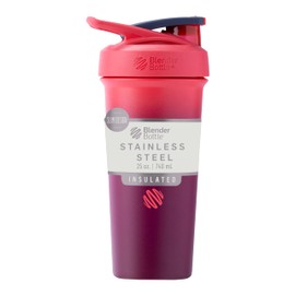 BlenderBottle Sport Sleek Insulated Stainless Steel Shaker Bottle with Wire Whisk, 25-Ounce, Sangria Ombre – Protein Shakes & Hydration for Athletes & Fitness Enthusiasts, Easy Mixing, Slim Easy to Hold, Keeps Drinks Cold, Lockable Lid