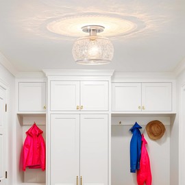 Brushed Nickel Semi Flush Mount Ceiling Light, Close to Ceiling Light with Globe Glass, Vintage Hallway Ceiling Light, Small Overhead Light Fixture, Light Fixtures Ceiling Mount for Kitchen Hall