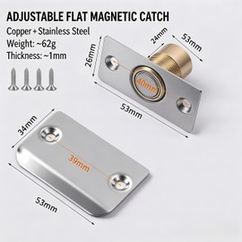 Elfthloo Adjustable Magnetic Door Ball Catch Silver, 2 Pack