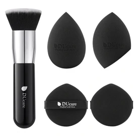 DUcare Makeup Brush, Foundation Brush Set, Face Brush, Top Type, Premium Taklon Makeup Sponge, 4 Puffs, Makeup Tool Set, Easy to Draw