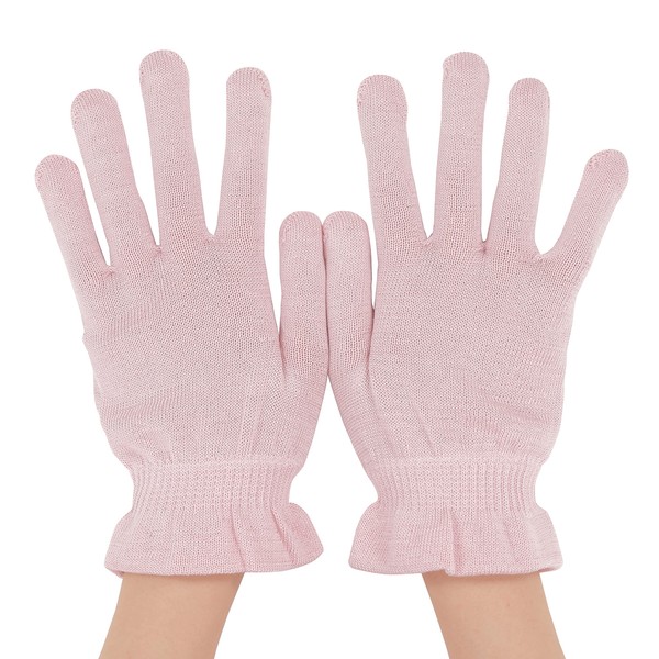 Silk Gloves, Prevents Rough Hands, Moisturizing, Hand Care While Sleeping, Nice Morning Sleep, Loose and Gentle Fit, Made in Japan, Pink, 1 Pair