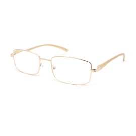 SA106 Classic Metal Rim and Arm Narrow Rectangle Reading Glasses Gold +1.0